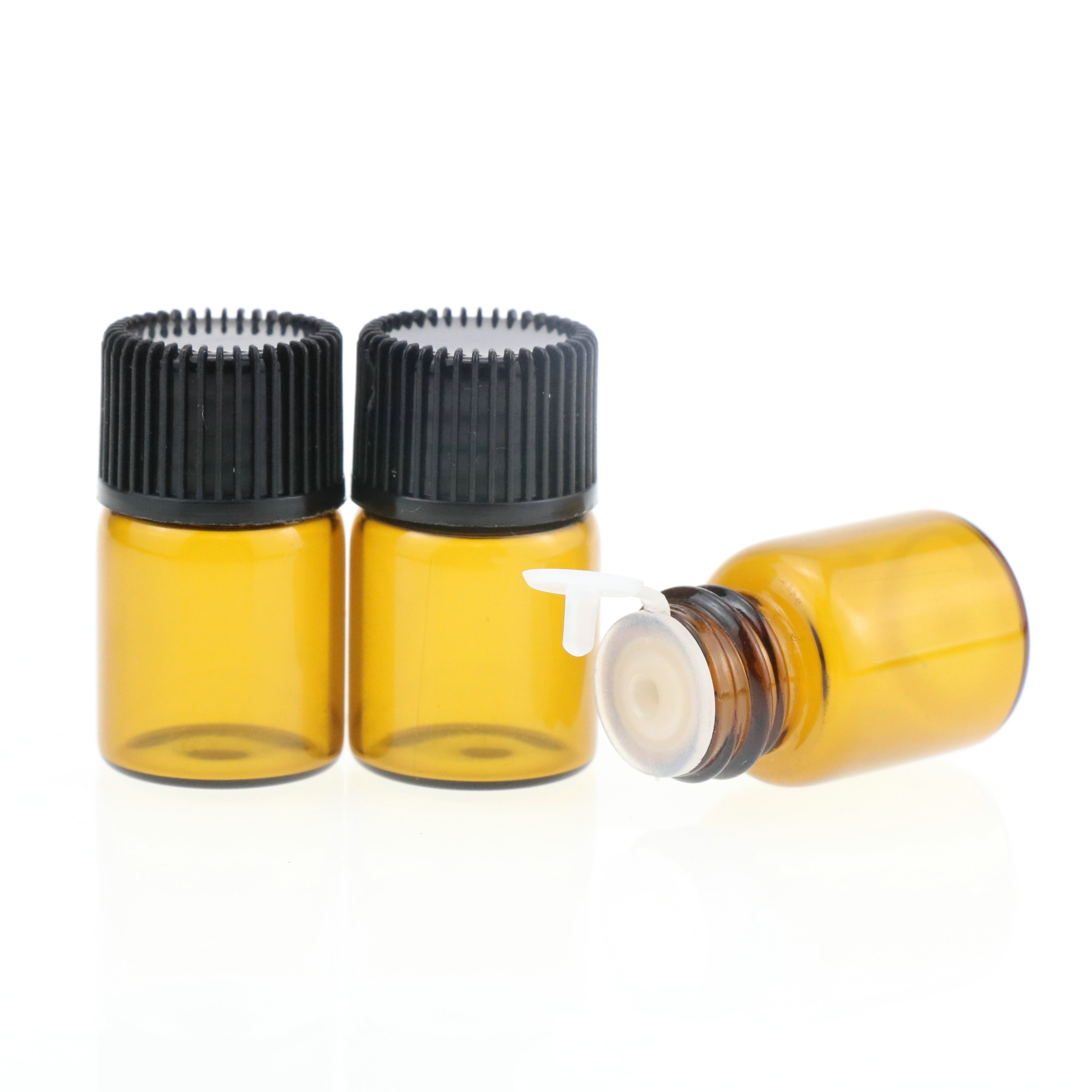 In stock 1ml 2ml 3ml 5ml sample tubular essential oil bottle amber glass vial for perfume with orifice reducer screw cap