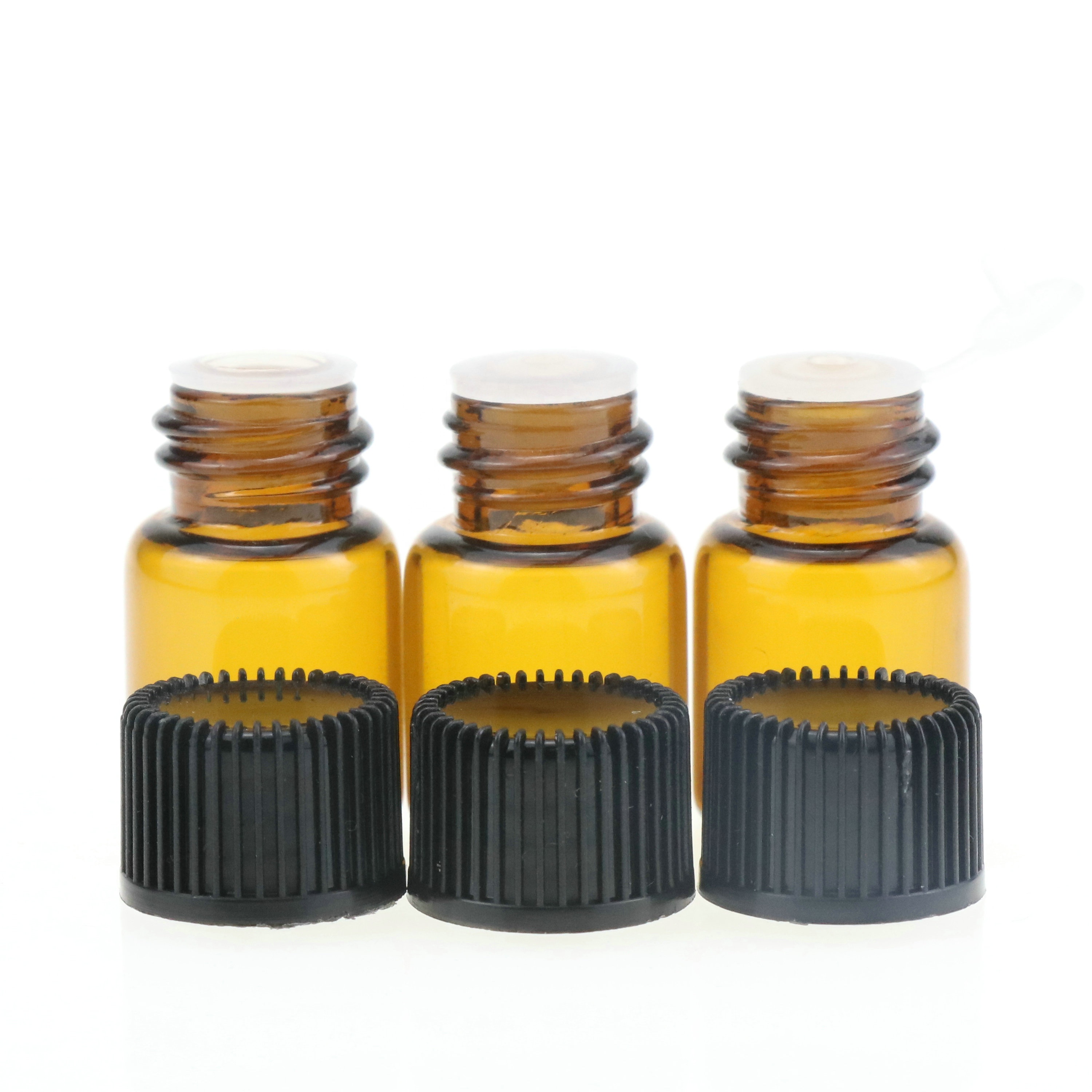 In stock 1ml 2ml 3ml 5ml sample tubular essential oil bottle amber glass vial for perfume with orifice reducer screw cap