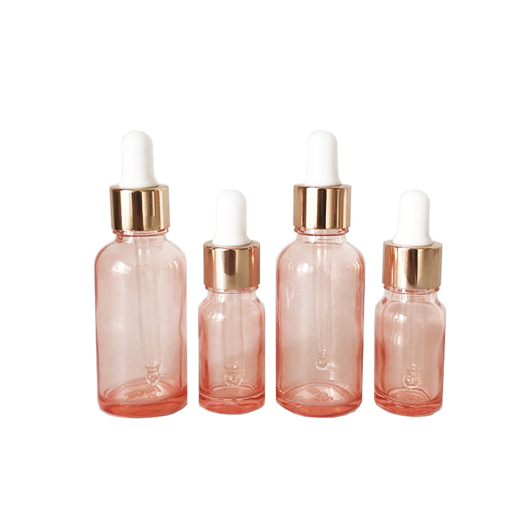 In stock!1oz 2oz Pink rose cosmetics glass dropper bottles essential oil bottle 30ml Customized Dropper Bottle