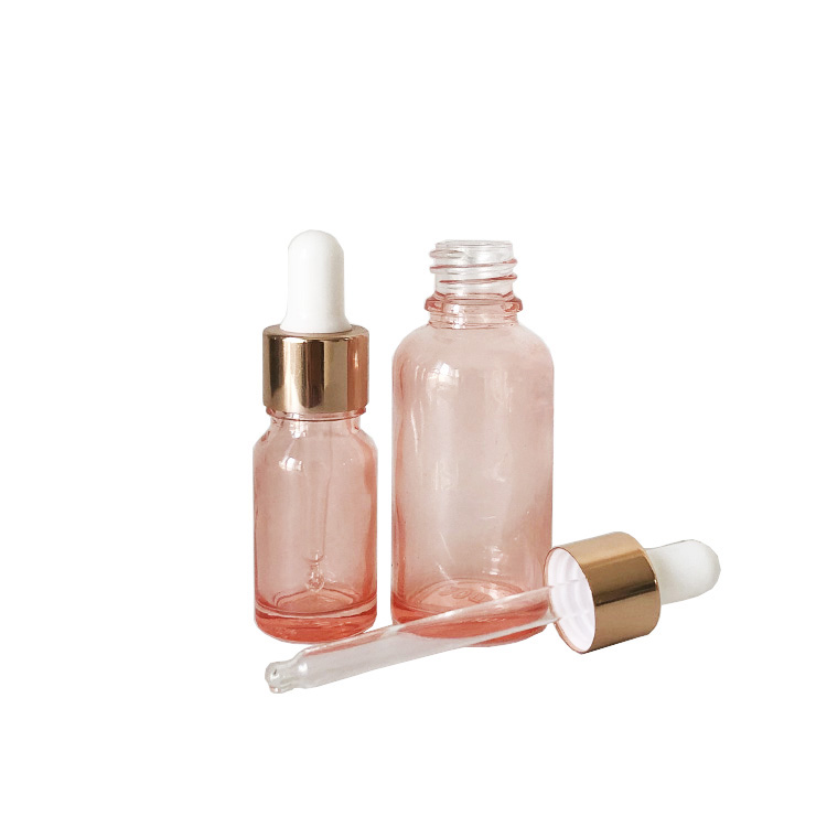 In stock!1oz 2oz Pink rose cosmetics glass dropper bottles essential oil bottle 30ml Customized Dropper Bottle