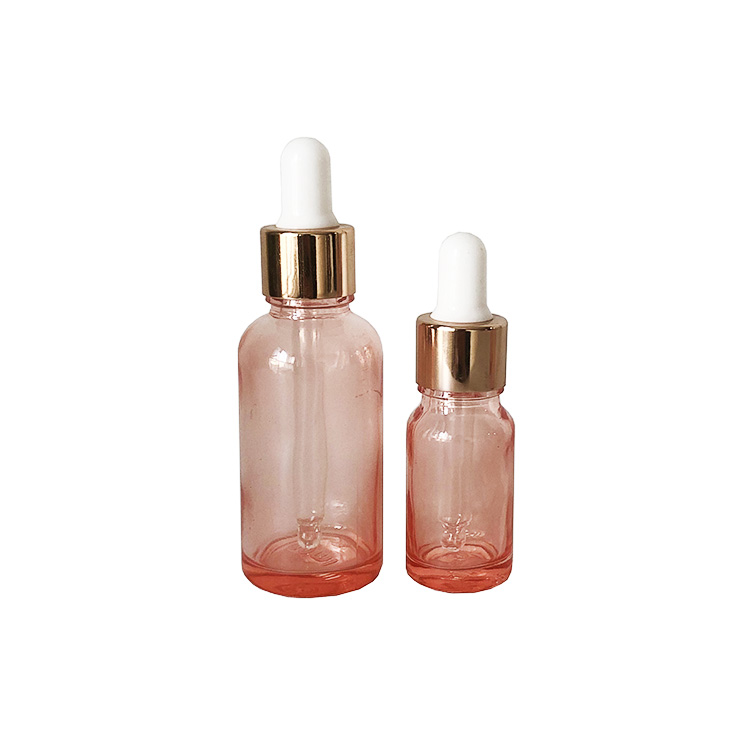 In stock!1oz 2oz Pink rose cosmetics glass dropper bottles essential oil bottle 30ml Customized Dropper Bottle