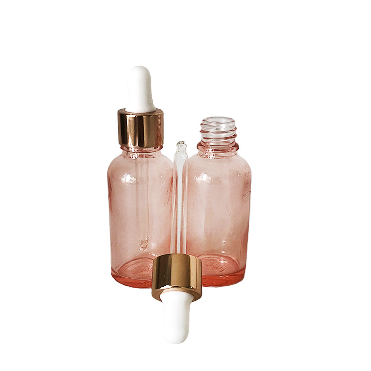 In stock!1oz 2oz Pink rose cosmetics glass dropper bottles essential oil bottle 30ml Customized Dropper Bottle