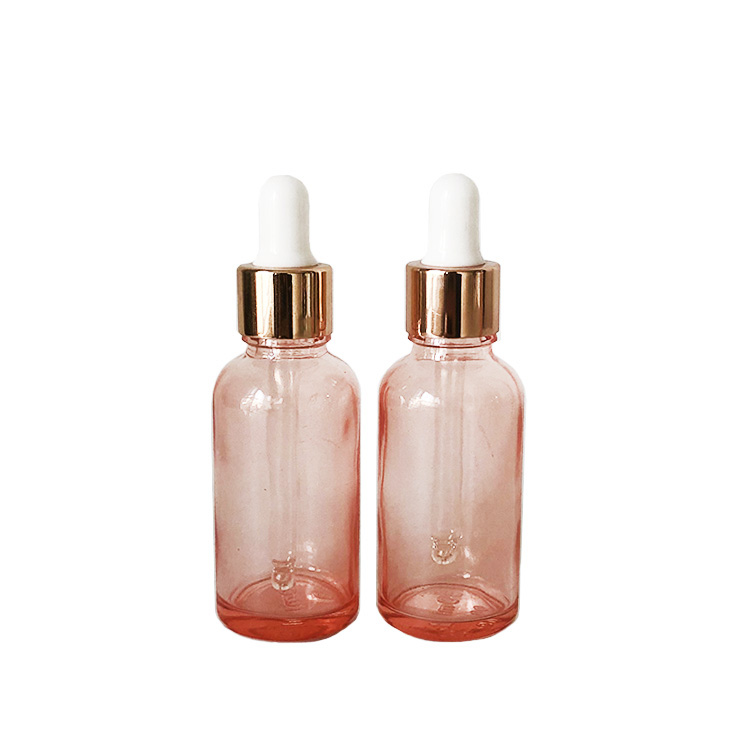In stock!1oz 2oz Pink rose cosmetics glass dropper bottles essential oil bottle 30ml Customized Dropper Bottle
