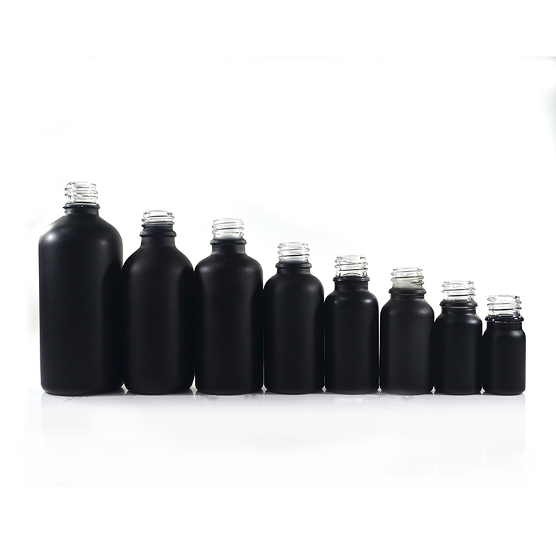 In stock 1oz 30ml matte frosted black glass essential oil bottles with bamboo dropper cap