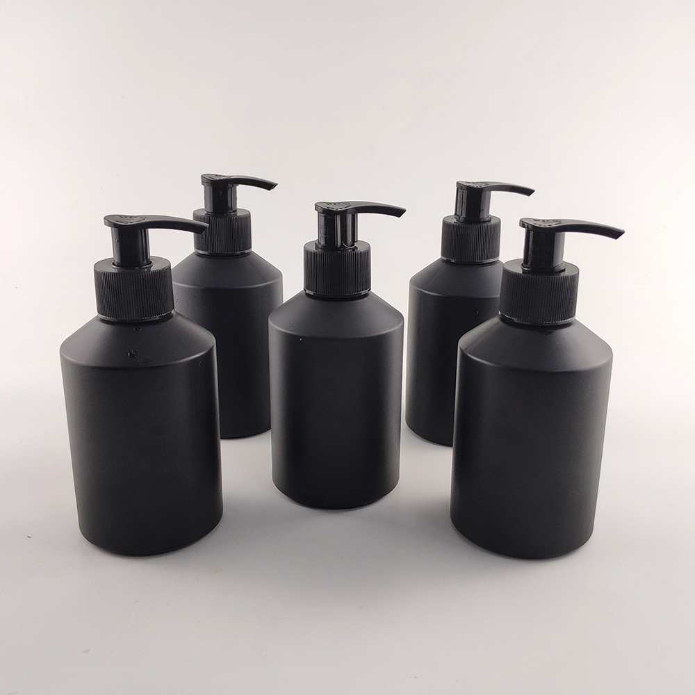 In stock 200ml frosted matte black glass bottles with pump and spray