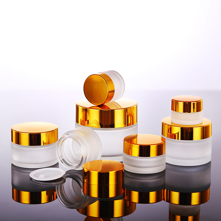 In stock 20g 30g 50g frosted clear amber glass cream jar gold sliver cap for skin care cream