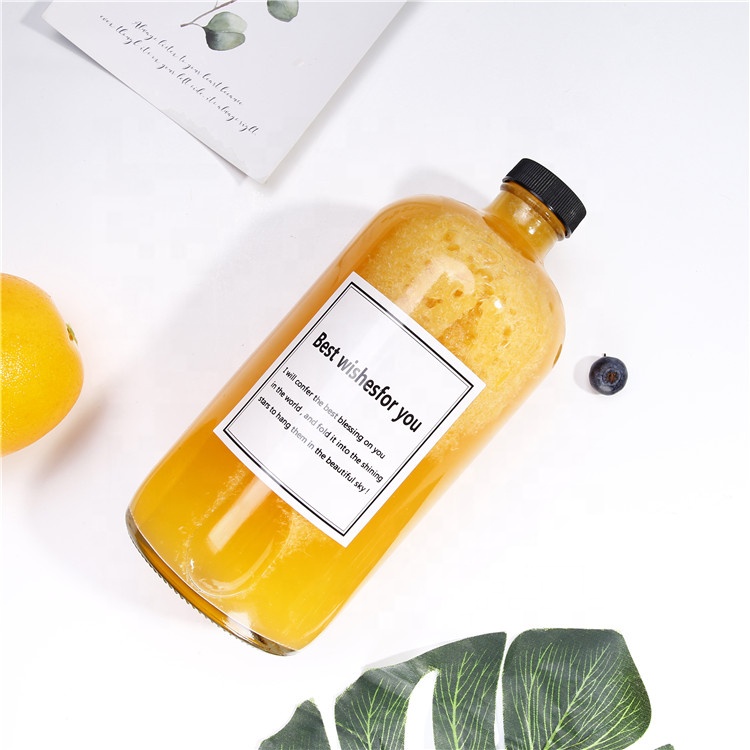 In stock 250ml 500ml 1000ml round shape glass juice container bottles cheap with plasic aluminum lids