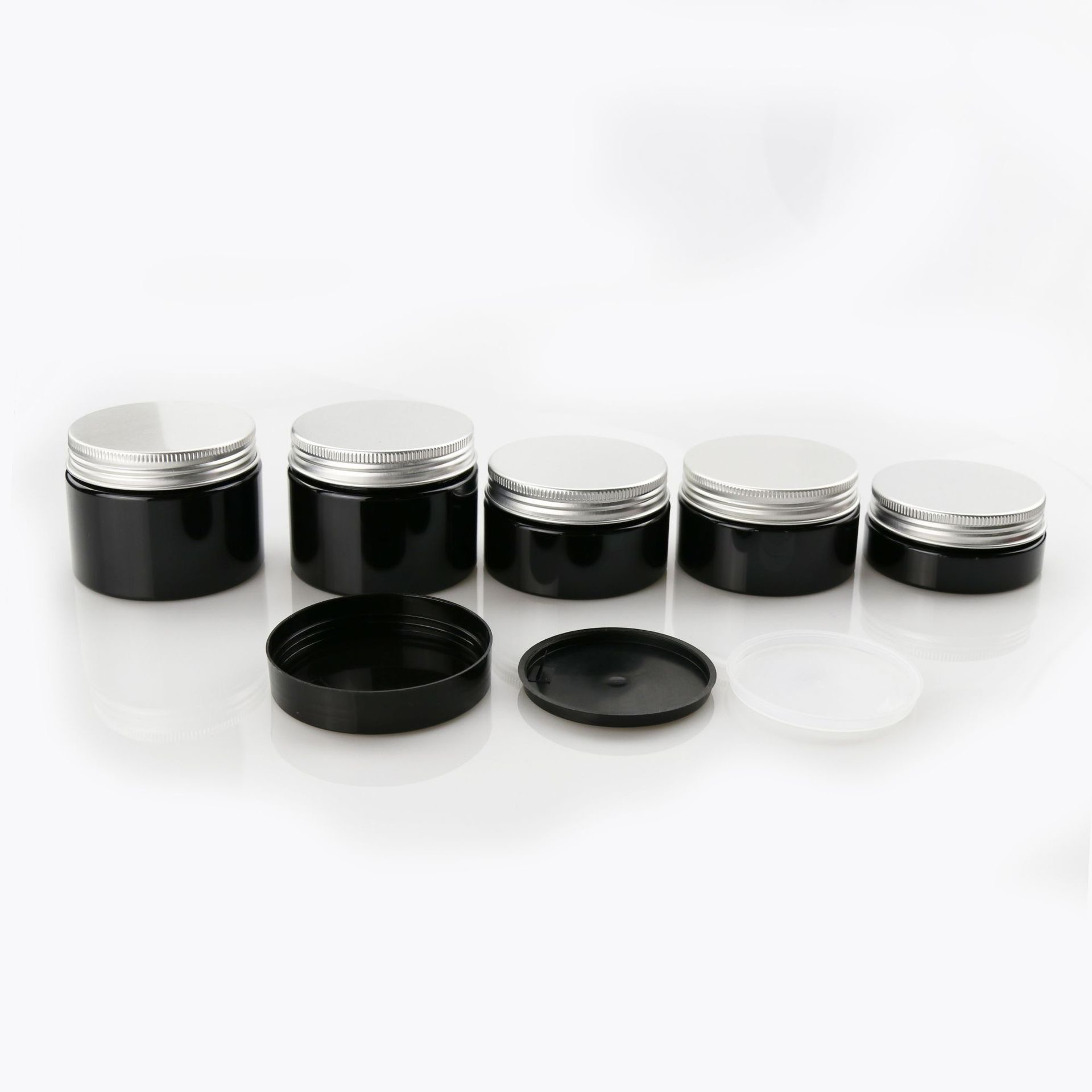 In stock 30ml 50 80 100 120 150 200 250ml 1oz 4ozpet plastic jars with gold lid cosmetics 8oz black plastic jars for cream
