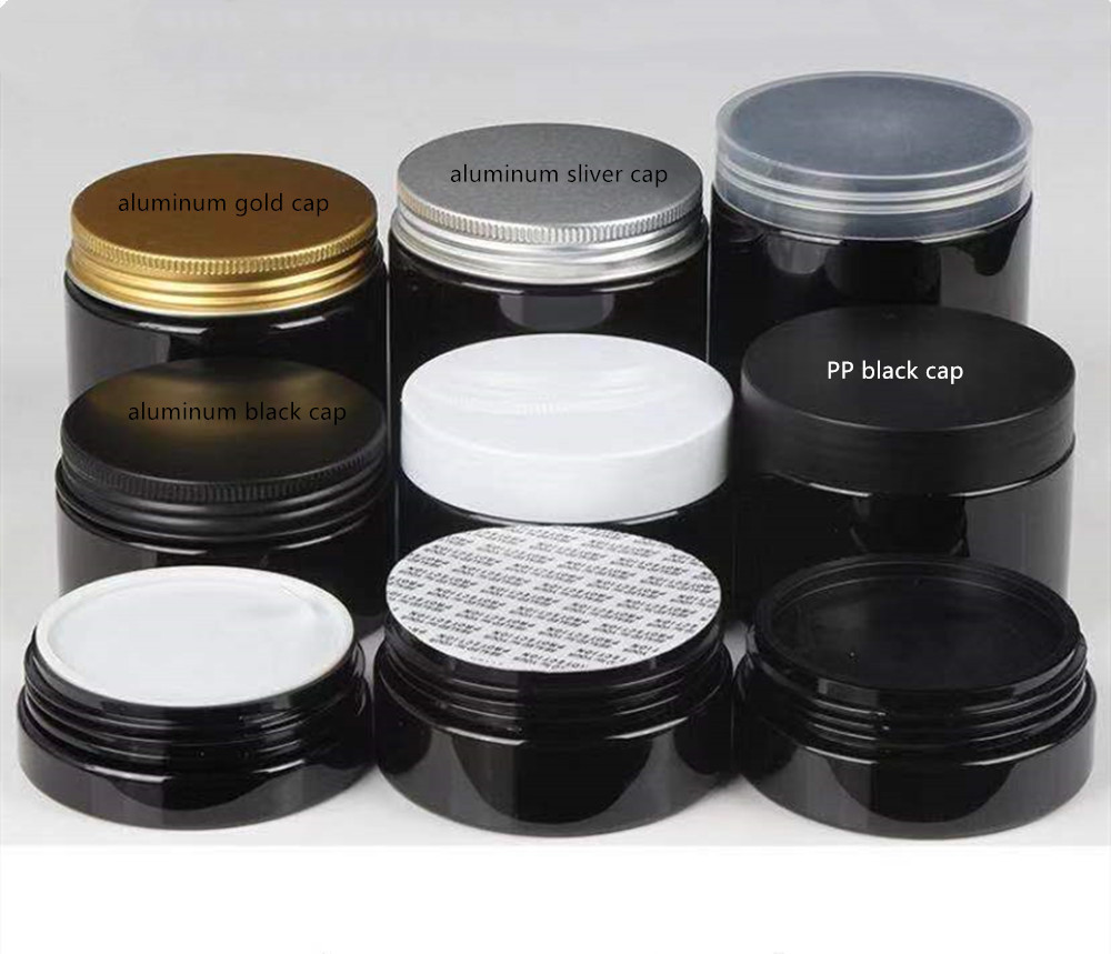 In stock 30ml 50 80 100 120 150 200 250ml 1oz 4ozpet plastic jars with gold lid cosmetics 8oz black plastic jars for cream
