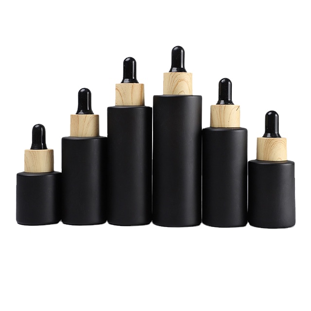 In stock 30ml cosmetic packaging glass essential oil black dropper bottle
