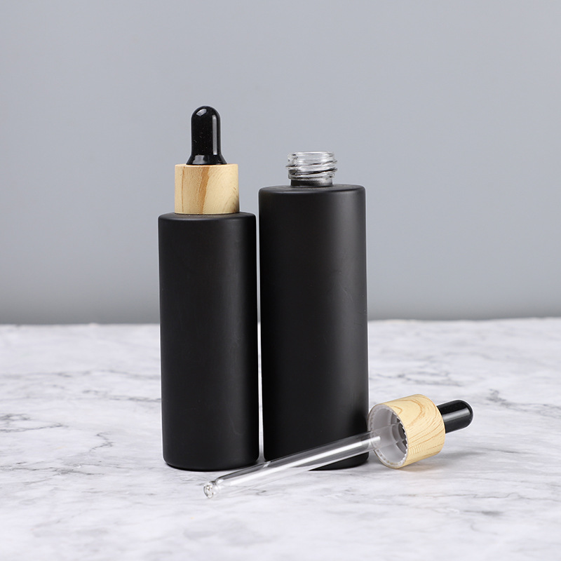 In stock 30ml cosmetic packaging glass essential oil black dropper bottle