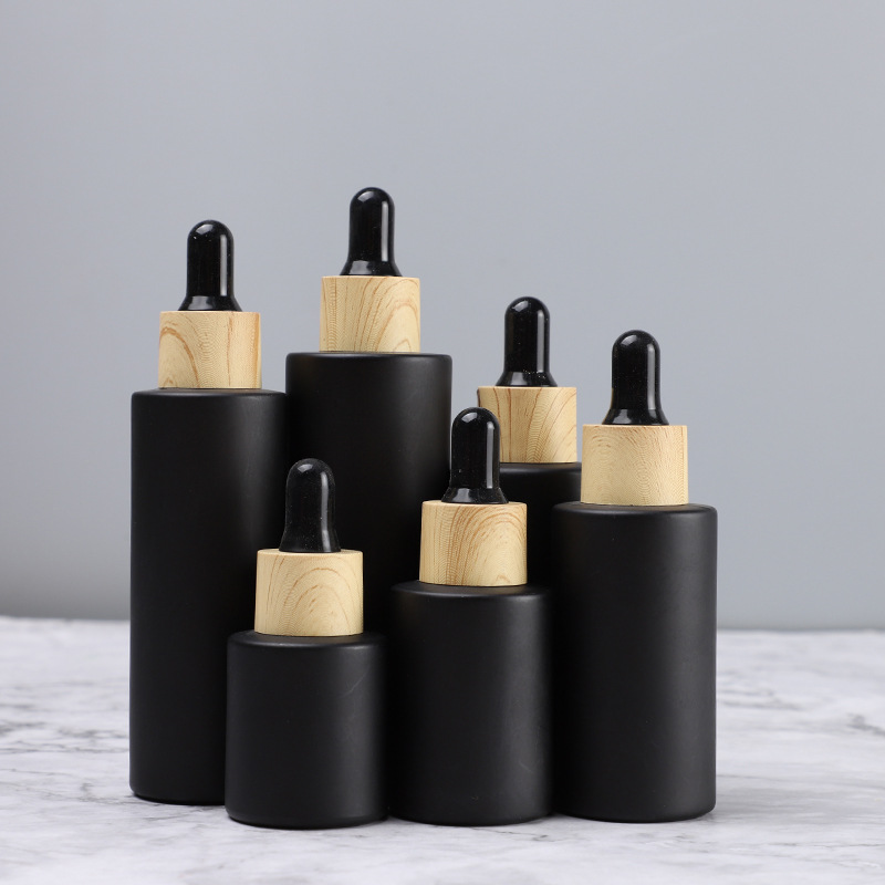 In stock 30ml cosmetic packaging glass essential oil black dropper bottle