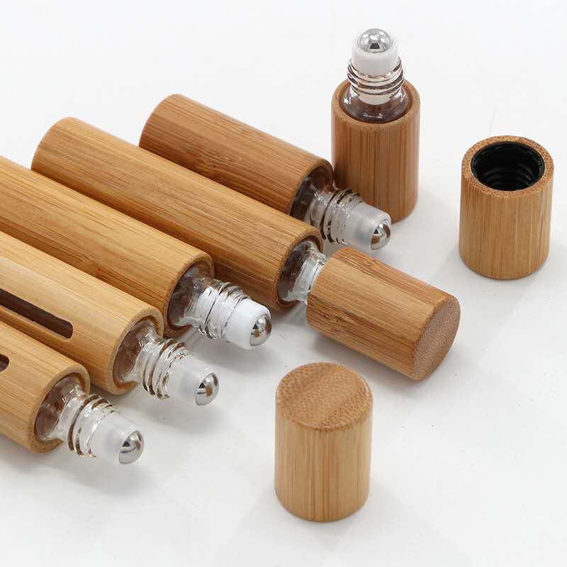 In stock 3ml/5ml /10ml whole cosmetic packaging bamboo glass roller bottles for essential oil