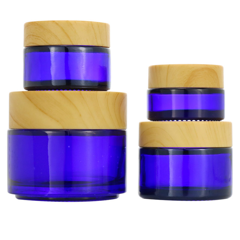 In stock 5g 15g 30g 50g 100g 200g green blue lip essence foundation use Cosmetic packaging container amber glass jar bamboo cap