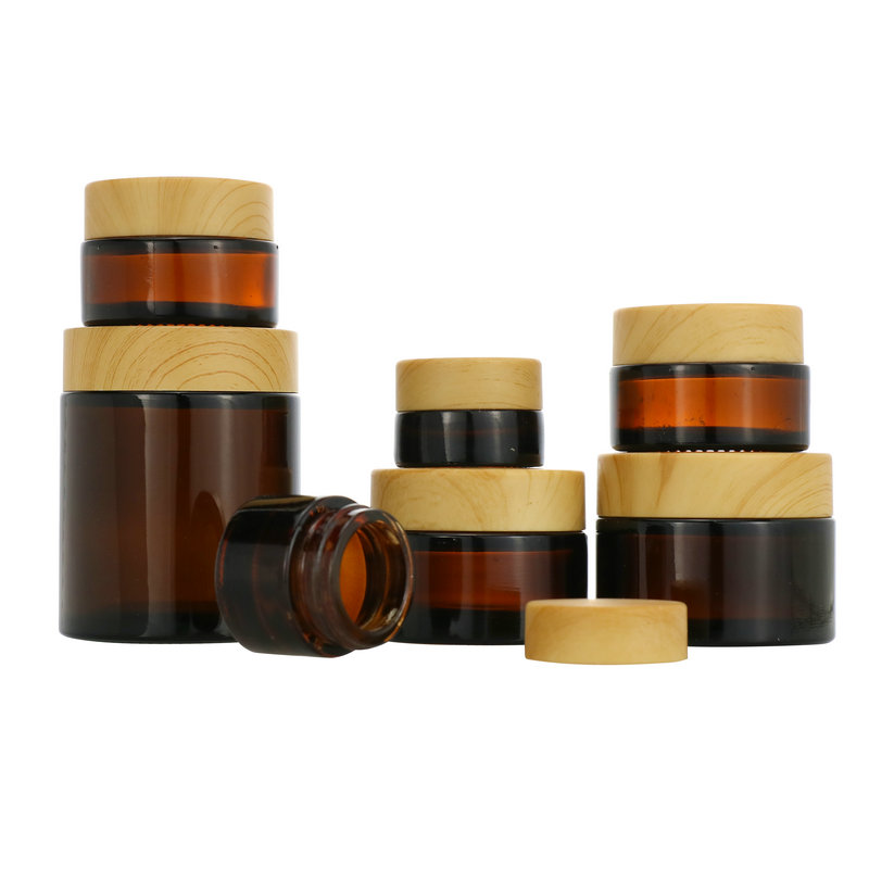 In stock 5g 15g 30g 50g 100g 200g green blue lip essence foundation use Cosmetic packaging container amber glass jar bamboo cap