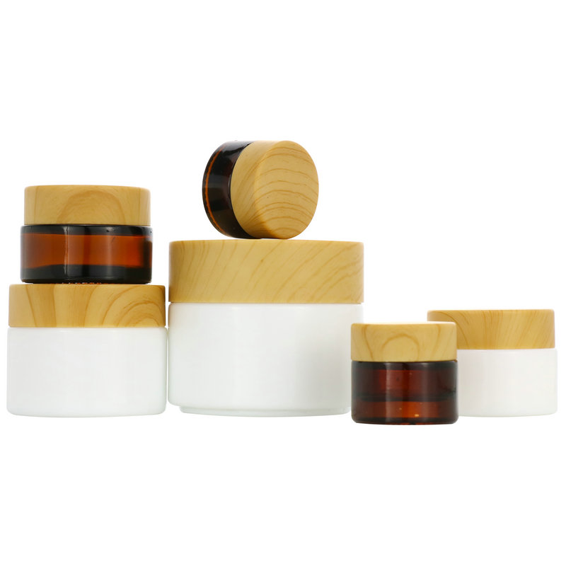 In stock 5g 15g 30g 50g 100g 200g green blue lip essence foundation use Cosmetic packaging container amber glass jar bamboo cap