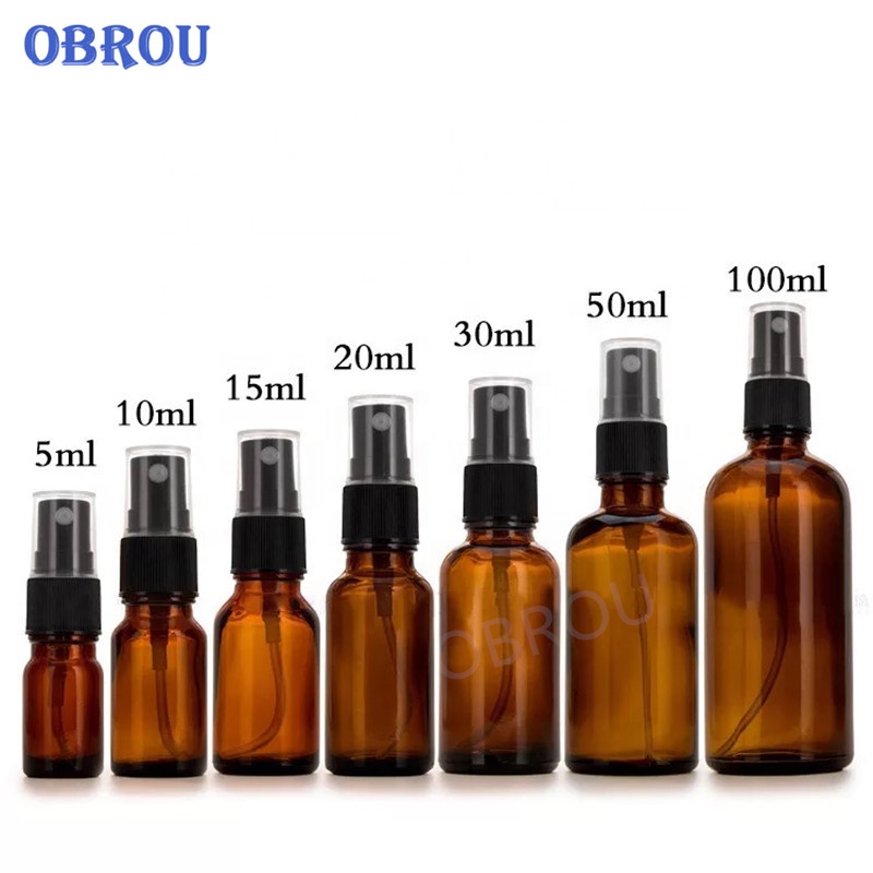 In stock!! 5ml 10ml 15ml 20ml 30ml 50ml 100ml amber spray pump glass perfume bottles with pump sprayer