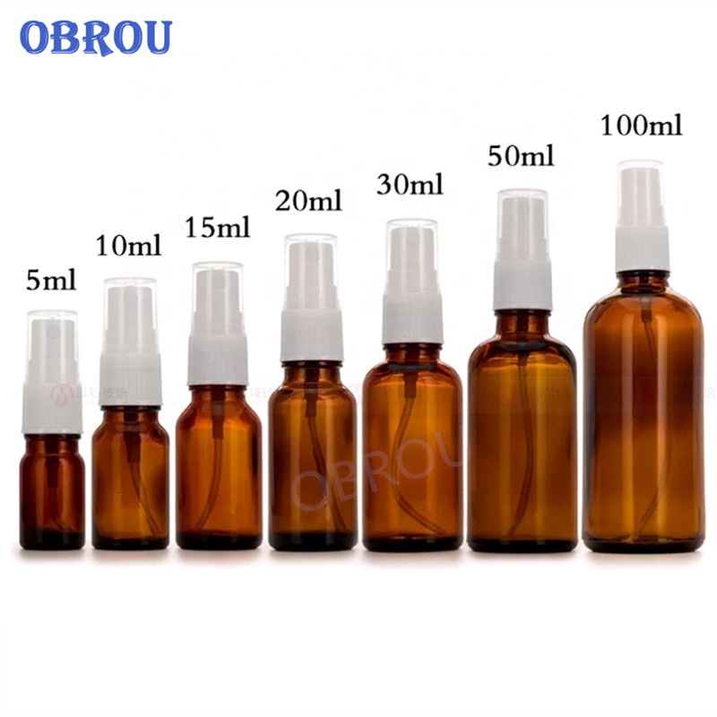 In stock!! 5ml 10ml 15ml 20ml 30ml 50ml 100ml amber spray pump glass perfume bottles with pump sprayer