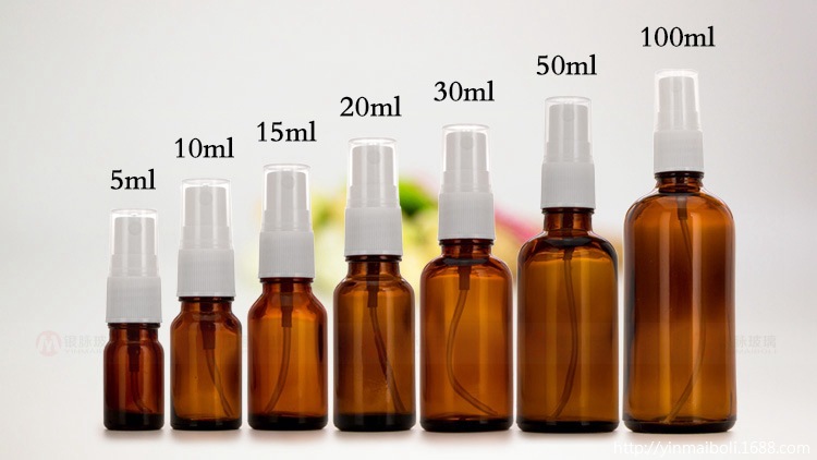 In stock!! 5ml 10ml 15ml 20ml 30ml 50ml 100ml amber spray pump glass perfume bottles with pump sprayer