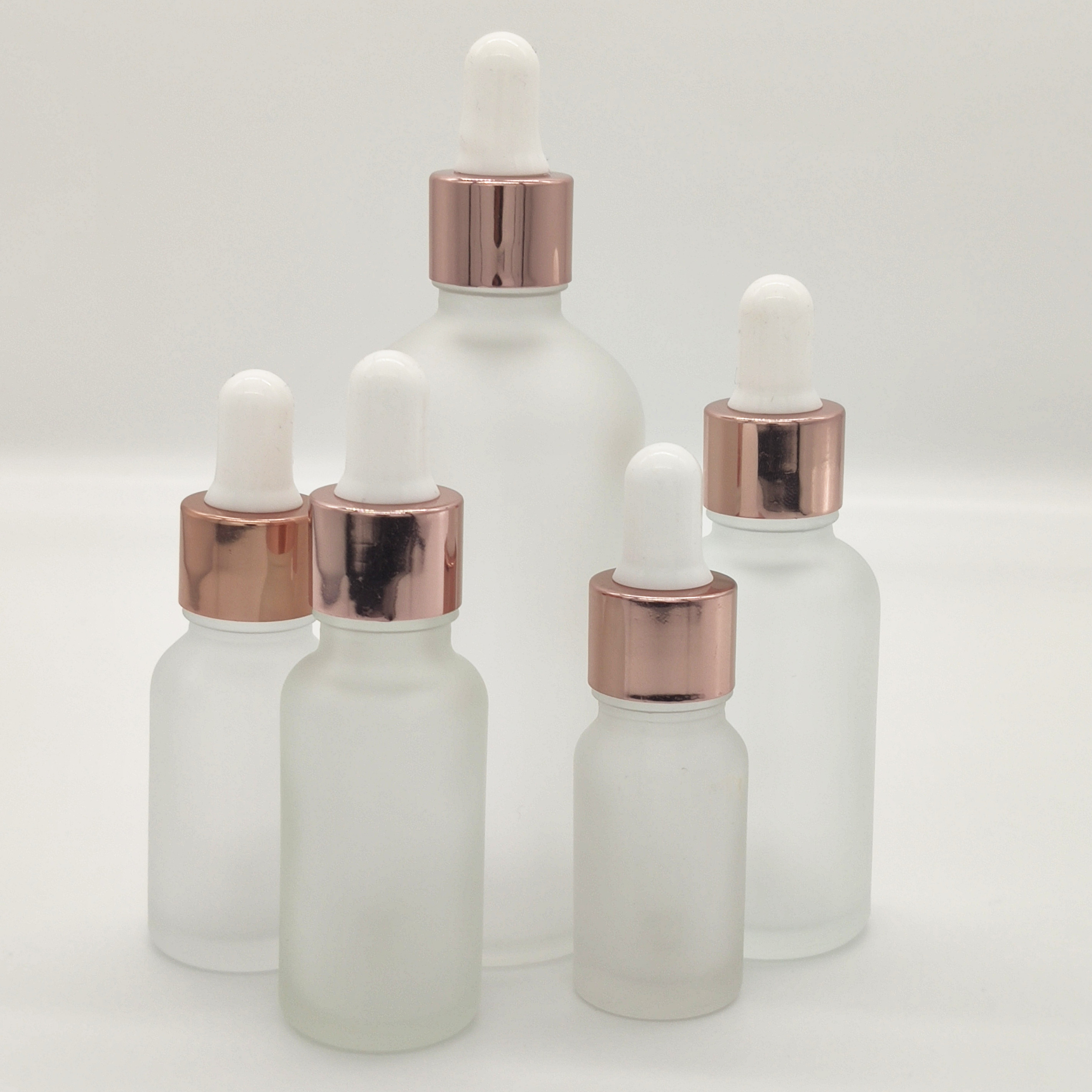 In stock, 5ml 10ml 15ml 20ml 30ml 50ml 100ml frosted glass essetnial oil dropper bottle with rose gold dropper