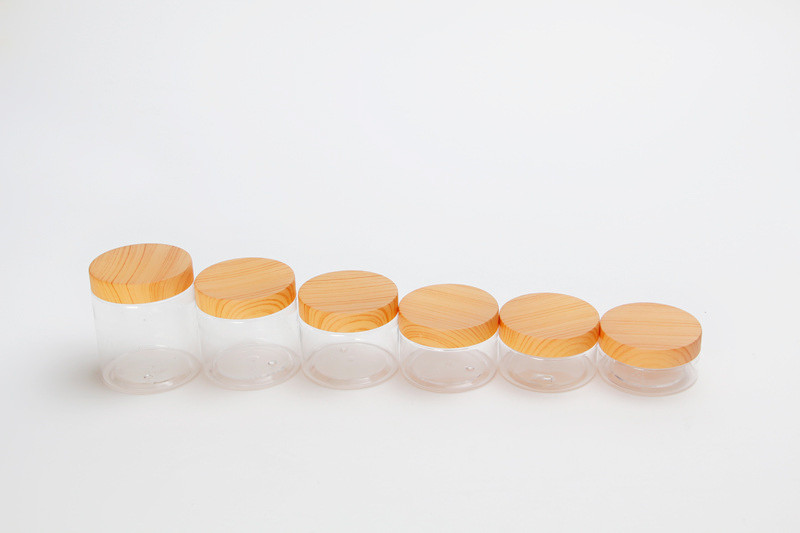 In stock 80ml 100ml 120ml 150ml 200ml 250ml PET Wooden Print PET Plastic Cream Jar Plastic Jar Skin Care Cream Jar