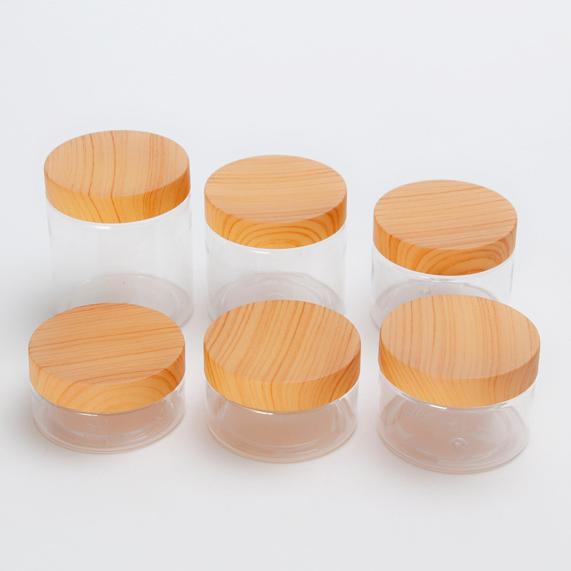 In stock 80ml 100ml 120ml 150ml 200ml 250ml PET Wooden Print PET Plastic Cream Jar Plastic Jar Skin Care Cream Jar
