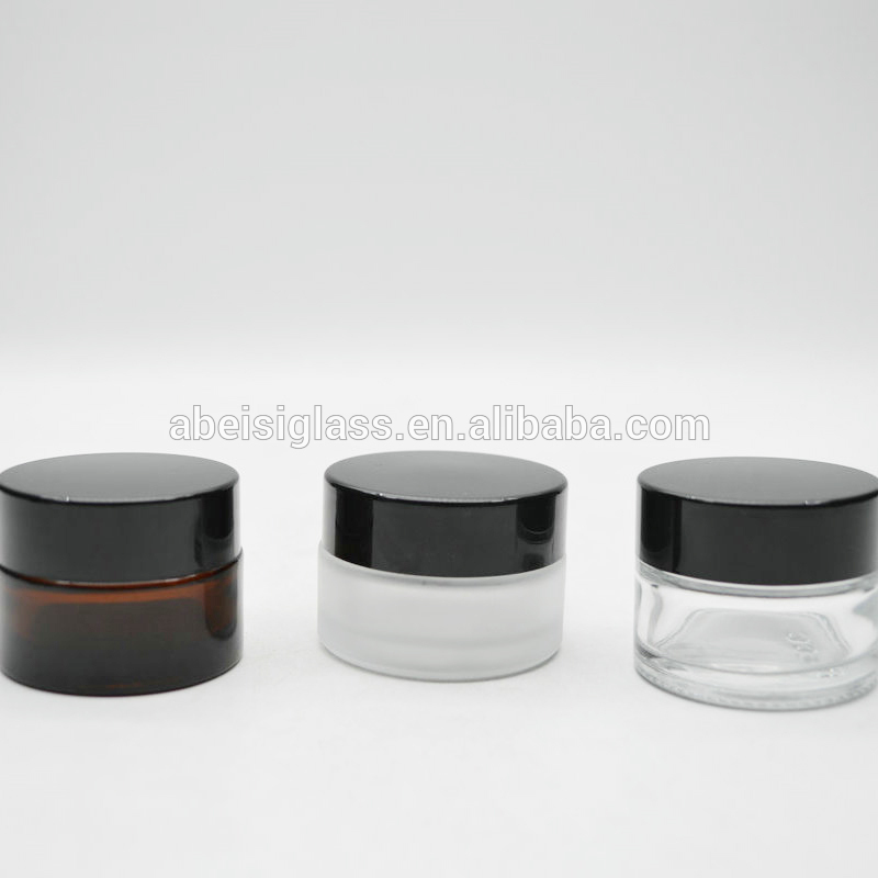 In stock ! Amber Clear Frosted 20ml Round Glass Jars, with Inner Liners and black Lids