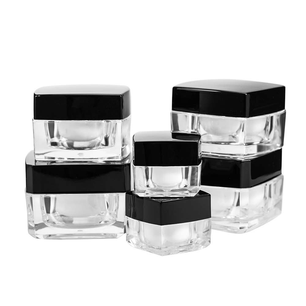 In stock Black 5/10/15/30/50g cream jar square face mask plastic jar cosmetic box mini sample box