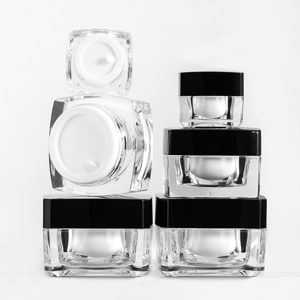 In stock Black 5/10/15/30/50g cream jar square face mask plastic jar cosmetic box mini sample box