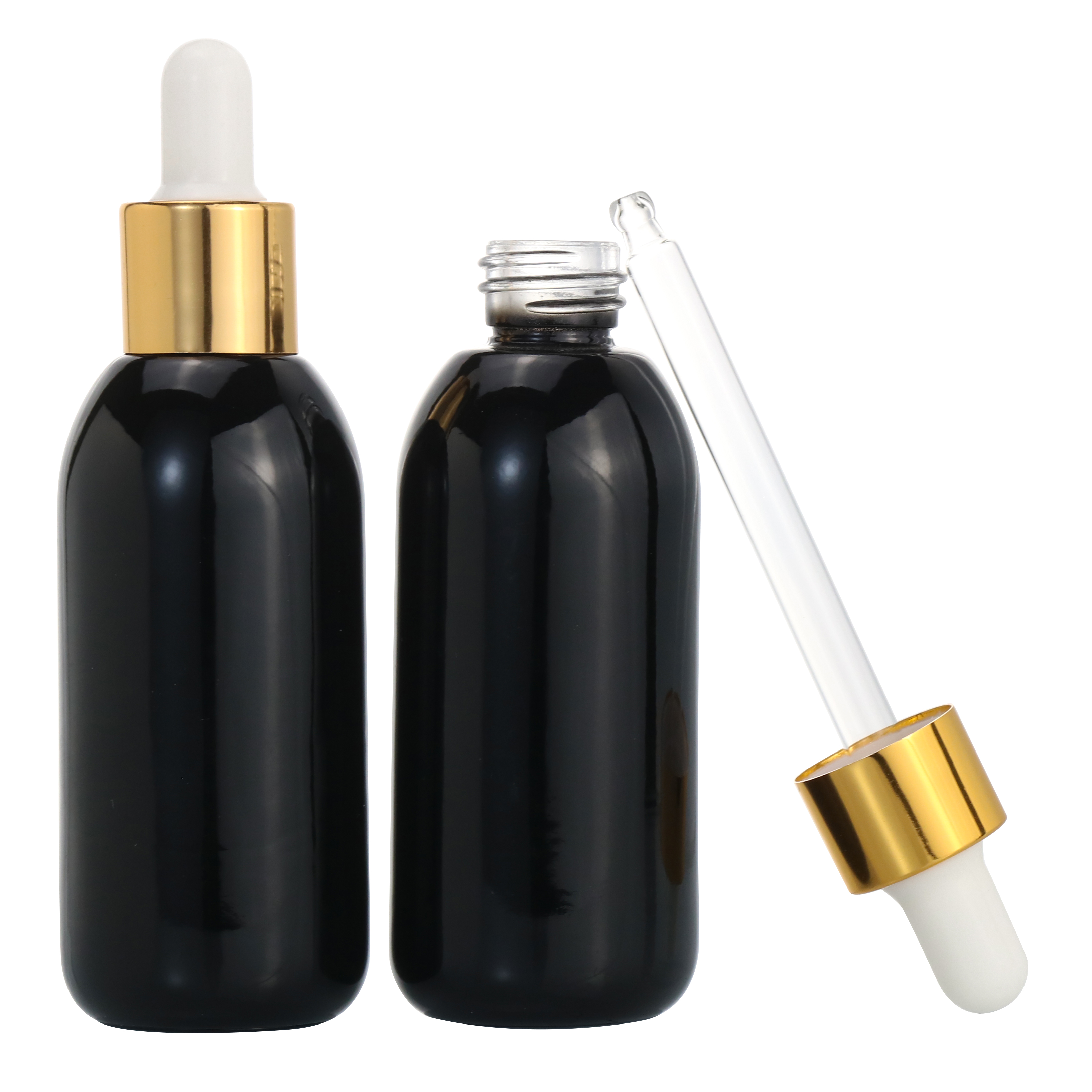 In stock Black beard oil packaging 30ml glass oil 1oz dropper tincture bottles with golden pipet flesjes