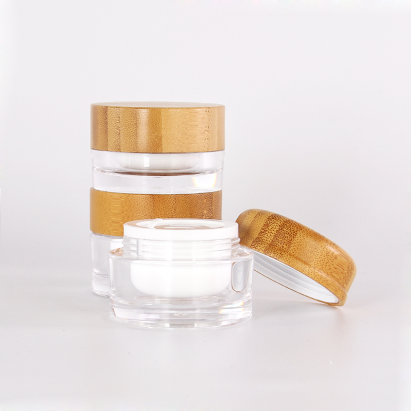 In stock Empty 50ml 250ml 500ml Clear Frosted Plastic Cream Container Jar with Bamboo Lid