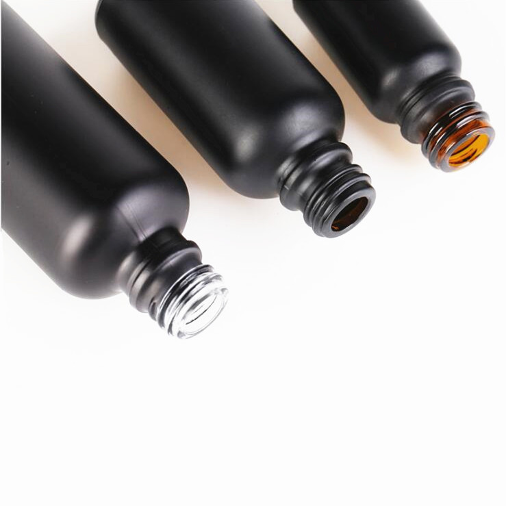 In stock Frosted black Essential oil bottle 5ml-100ml matte black cosmetic container glass jars bottles