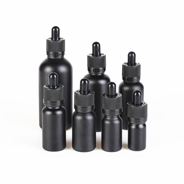 In stock Frosted black Essential oil bottle 5ml-100ml matte black cosmetic container glass jars bottles