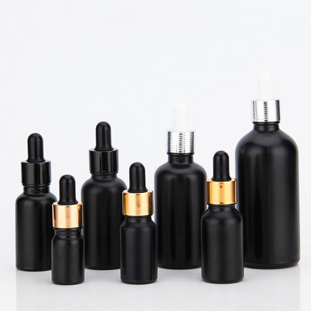 In stock Frosted black Essential oil bottle 5ml-100ml matte black cosmetic container glass jars bottles