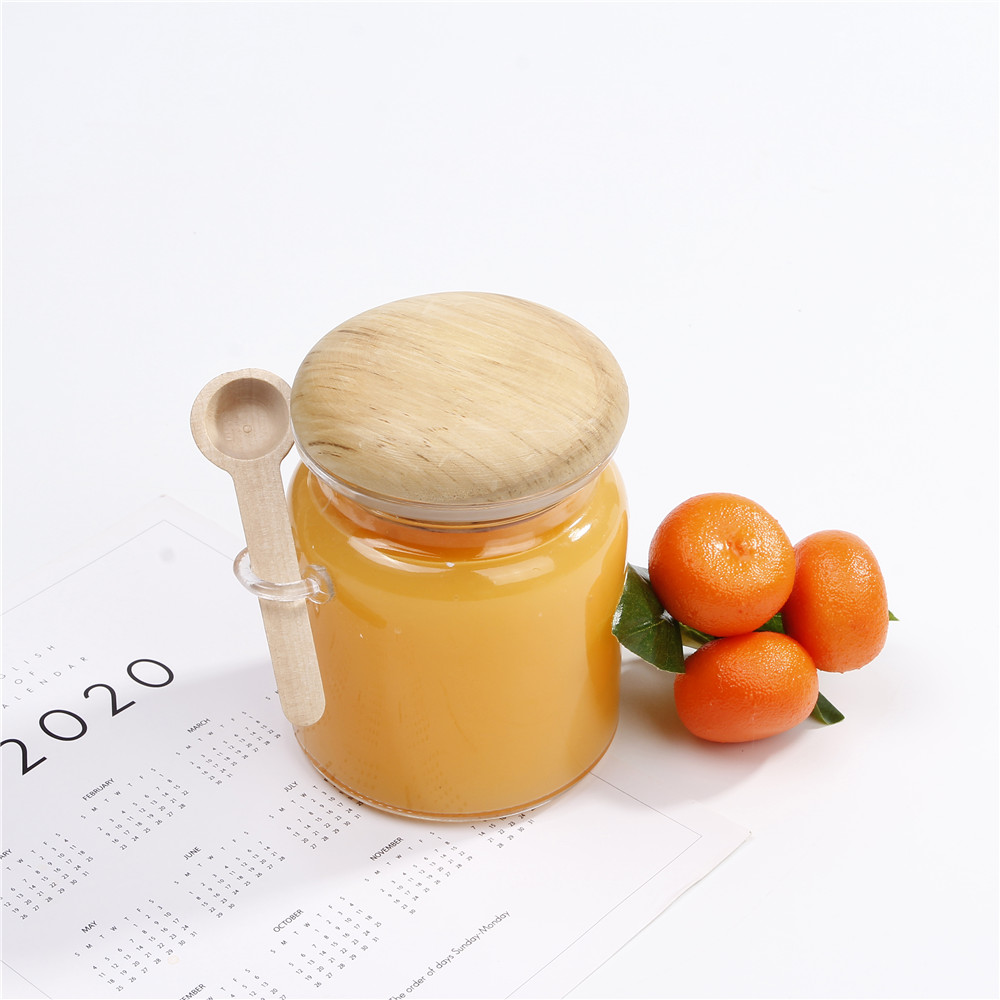 In stock Honey Jam Glass Jars open mouth 30ml 50ml with Wooden Cork lids with wooden spoon popular convenient design