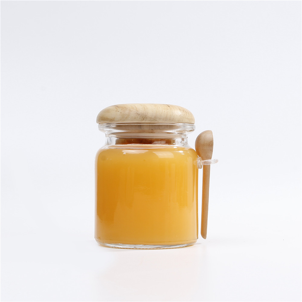 In stock Honey Jam Glass Jars open mouth 30ml 50ml with Wooden Cork lids with wooden spoon popular convenient design