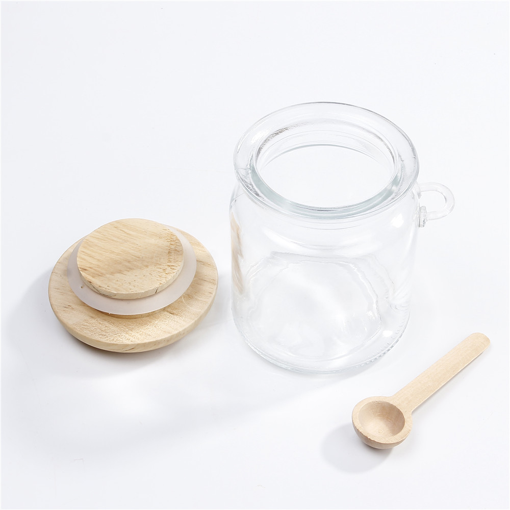 In stock Honey Jam Glass Jars open mouth 30ml 50ml with Wooden Cork lids with wooden spoon popular convenient design
