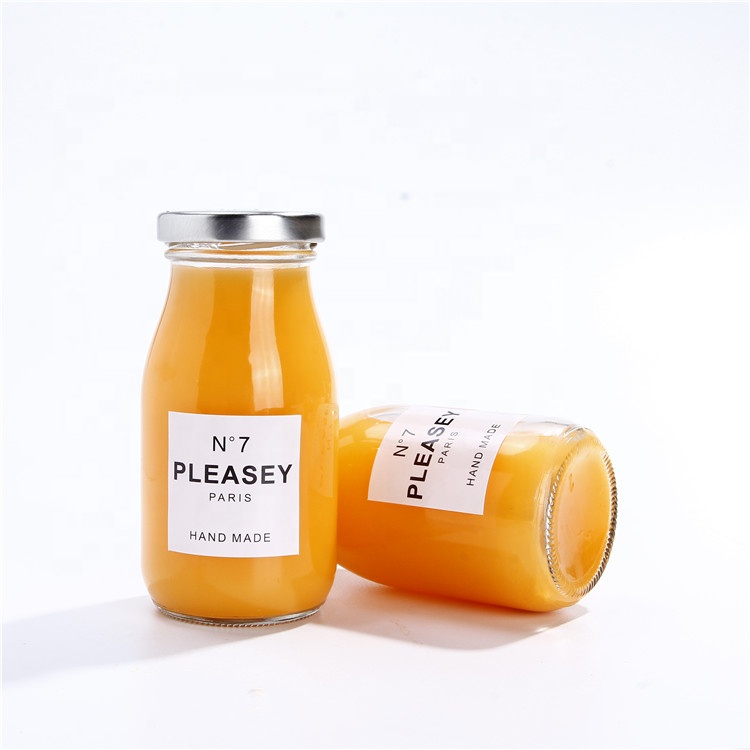In stock Wholesale 200ml Empty Round Clear Juice Storage Bottle Jars Container Milk Glass Bottle With Lid