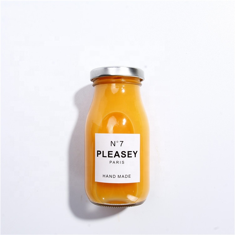 In stock Wholesale 200ml Empty Round Clear Juice Storage Bottle Jars Container Milk Glass Bottle With Lid
