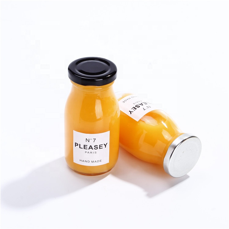 In stock Wholesale 200ml Empty Round Clear Juice Storage Bottle Jars Container Milk Glass Bottle With Lid