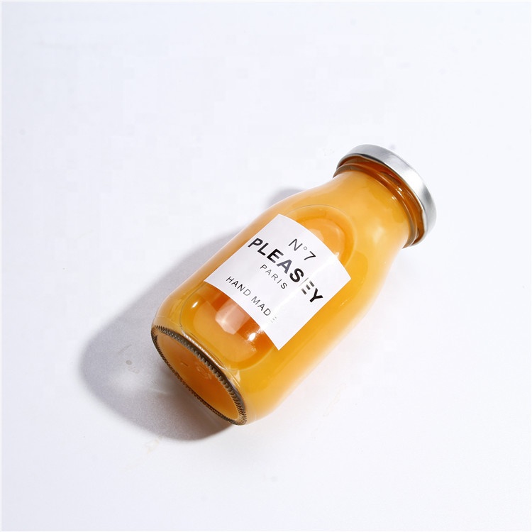 In stock Wholesale 200ml Empty Round Clear Juice Storage Bottle Jars Container Milk Glass Bottle With Lid