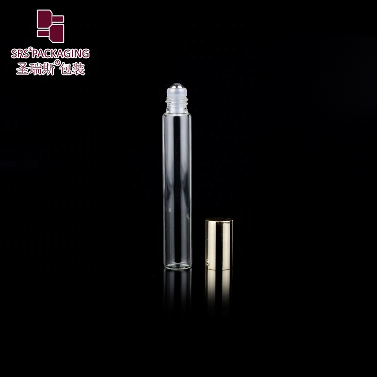In stock amber and clear glass roller ball packaging for essential oil cosmetic 10ml roll bottle with aluminium cap