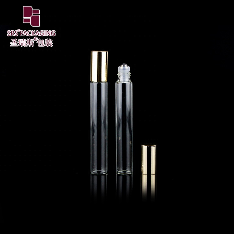 In stock amber and clear glass roller ball packaging for essential oil cosmetic 10ml roll bottle with aluminium cap
