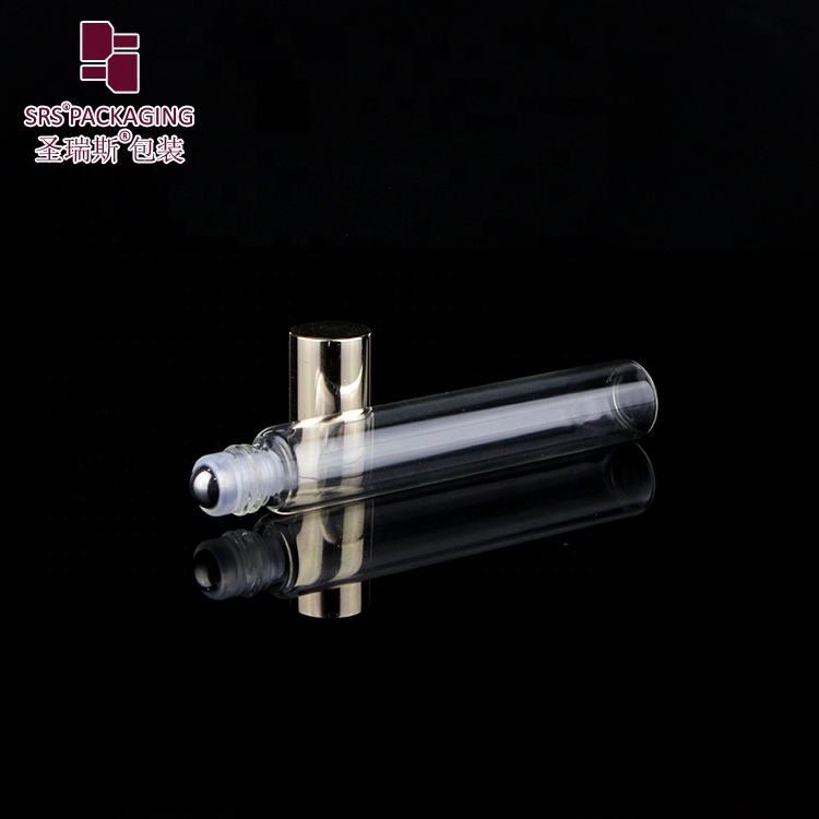In stock amber and clear glass roller ball packaging for essential oil cosmetic 10ml roll bottle with aluminium cap