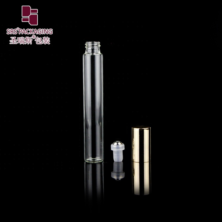 In stock amber and clear glass roller ball packaging for essential oil cosmetic 10ml roll bottle with aluminium cap