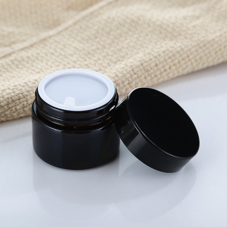 In stock amber glass jar 30g 50g 100g black cap amber cosmetic container glass bottle jar