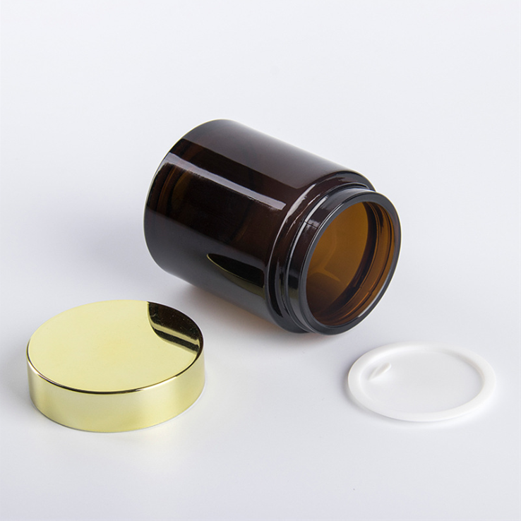 In stock amber glass jar 30g 50g 100g black cap amber cosmetic container glass bottle jar