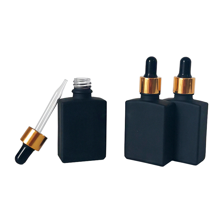 In stock black matt essential oil glass bottle 30ml with dropper gold top