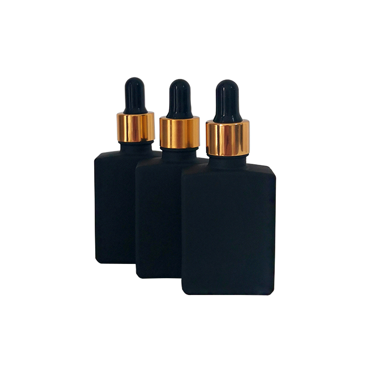 In stock black matt essential oil glass bottle 30ml with dropper gold top
