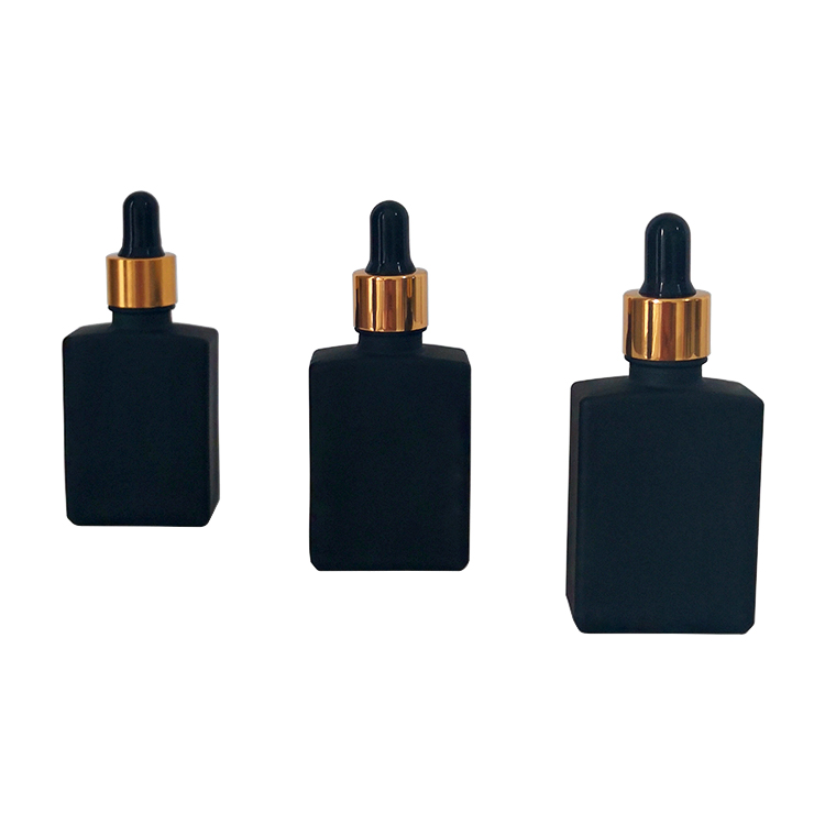 In stock black matt essential oil glass bottle 30ml with dropper gold top